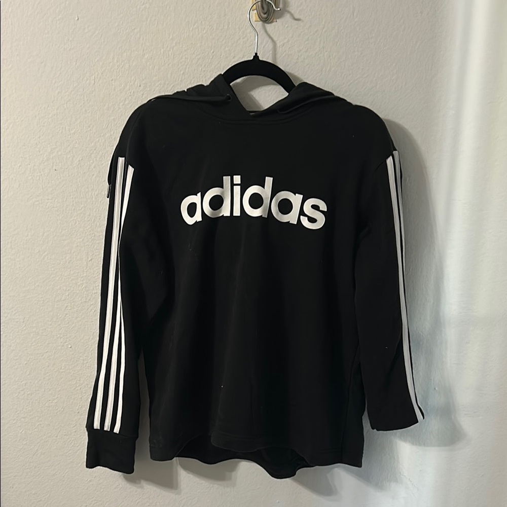 Adidas Black Sweatshirt with White Logo and Stripes